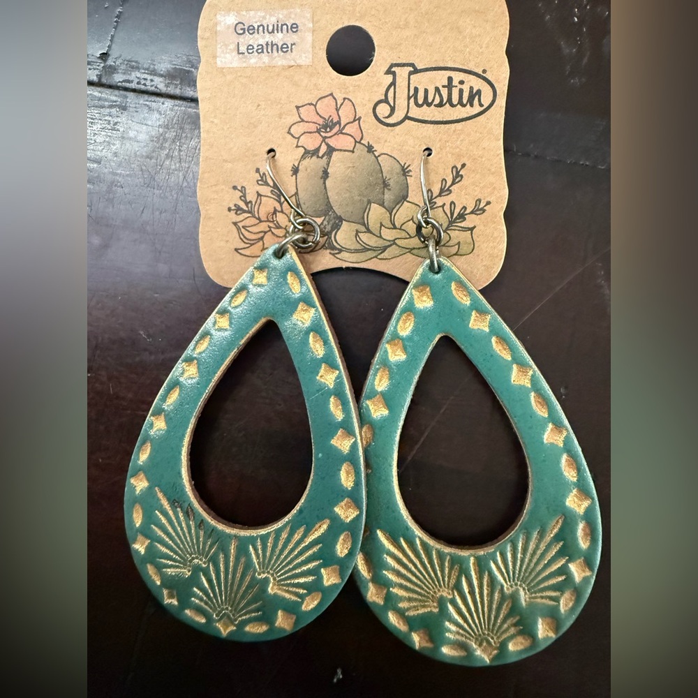 Justin Boots Boho Western Teardrop Earrings Genuine Learher NWT